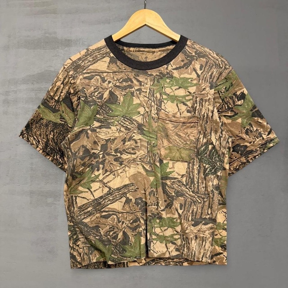 Vintage Realtree Pocket Oversized Shirt Camo All Over Print Short Sleeve Small